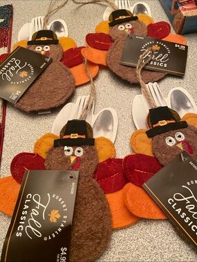 adidas Brown Orange Red Felt Turkey Thanksgiving Ornaments